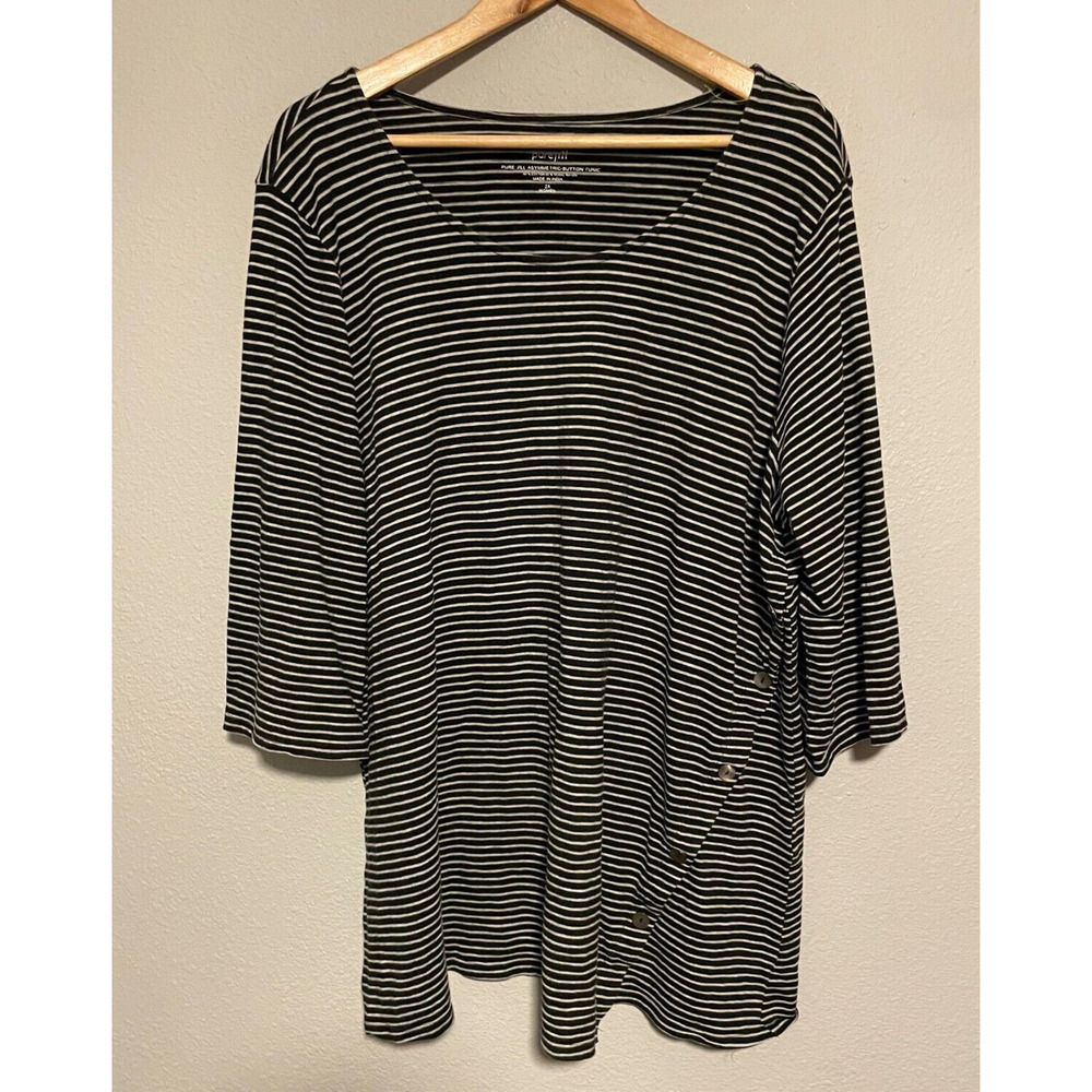 J. Jill Pure Jill Women Asymmetric Button Tunic 2X Black Stripe Rayon Blend FLAW